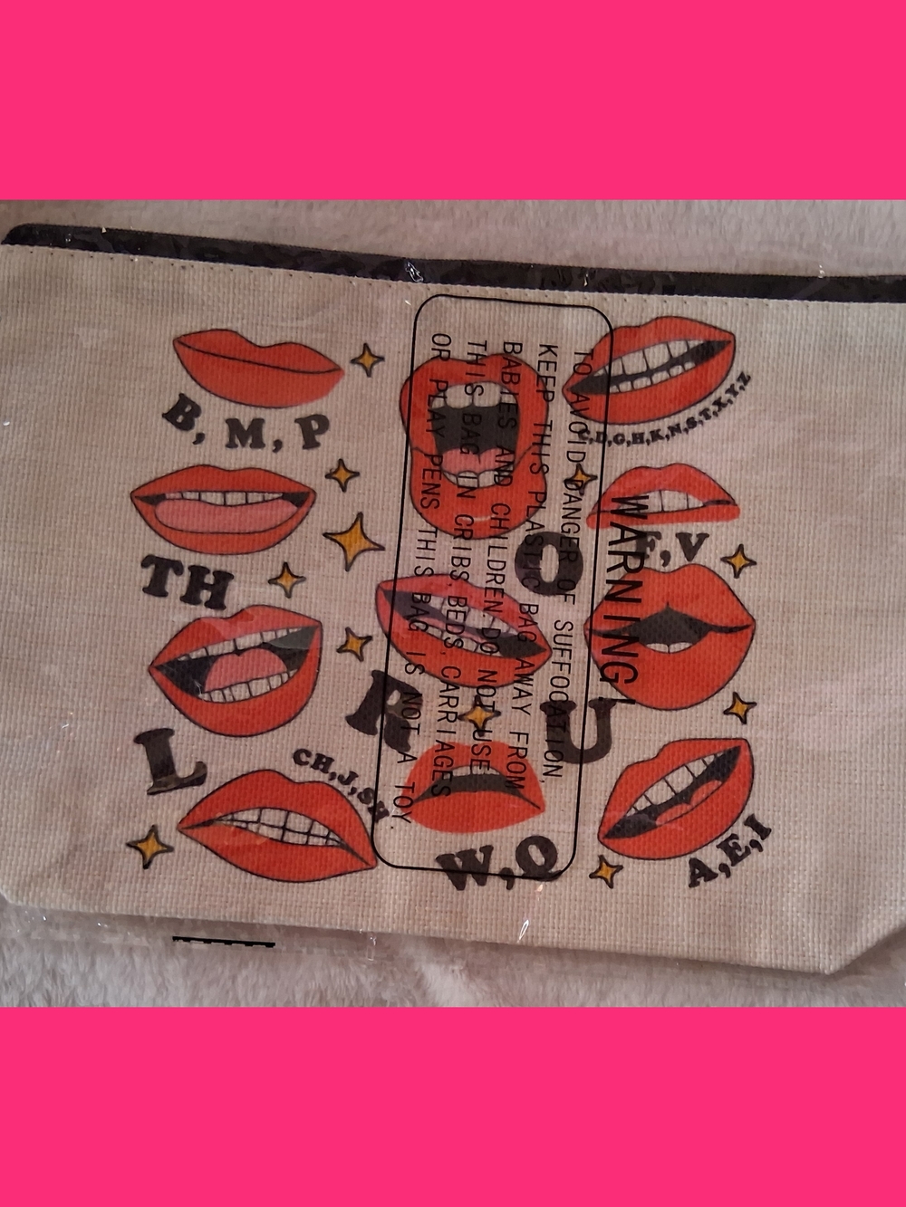 🌺4/$10-Graphic Lip Print Canvas Cosmetic Pouch - Red